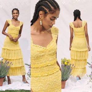 NWOT Saylor Yellow Perrie Smocked Lace Midi Dress